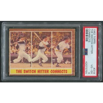 1962 Topps Baseball #318 Mickey Mantle The Switch Hitter Connects PSA 4 (VG-EX)