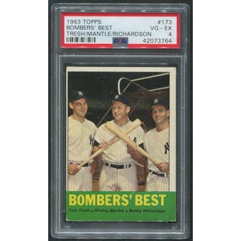1963 Topps Baseball #173 Bombers Best Mickey Mantle Tresh Richardson PSA 4 (VG-EX)