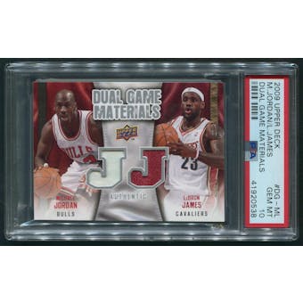 2009/10 Upper Deck #DGML LeBron James & Michael Jordan Game Materials Dual Jersey PSA 10 (GEM MT)