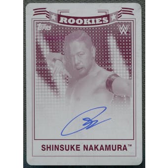 2018 Topps Heritage #TTRASN Shinsuke Nakamura WWE Top 10 Rookie Printing Plate Magenta Auto #1/1