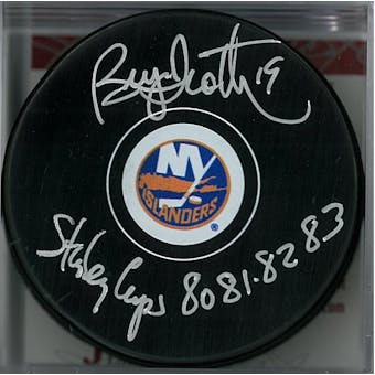 Bryan Trottier Autographed New York Islanders Hockey Puck (JSA COA)