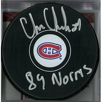 Chris Chelios Autographed Montreal Canadiens Puck (JSA COA)