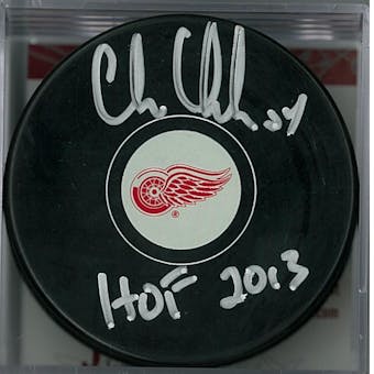 Chris Chelios Autographed Detroit Red Wings Puck (JSA COA)
