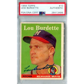 1958 Topps Baseball #10 Lew Burdette PSA/DNA Authentic Signed Auto *3486