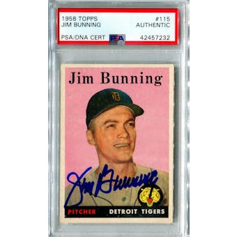 1958 Topps Baseball #115 Jim Bunning PSA/DNA Authentic Signed Auto *7232