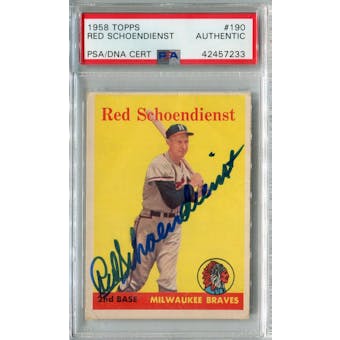 1958 Topps Baseball #190 Red Schoendienst PSA/DNA Authentic Signed Auto *7233