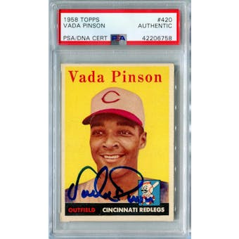 1958 Topps Baseball #420 Vada Pinson RC PSA/DNA Authentic Signed Auto *6758