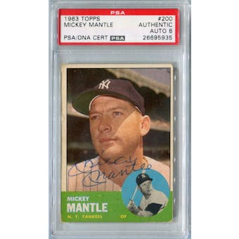 1963 Topps Baseball #200 Mickey Mantle PSA/DNA Authentic Signed Auto Grade 8 *5935