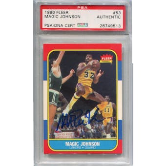 1986/87 Fleer Basketball #53 Magic Johnson PSA/DNA Authentic Signed Auto *9513