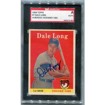 1958 Topps Baseball #7 Dale Long SGC A Signed Auto *4091