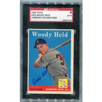 1958 Topps Baseball #202 Woody Held SGC A Signed Auto *4110