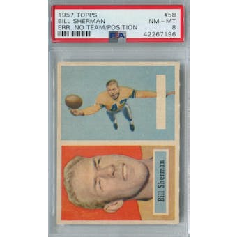 1957 Topps Football #58 Bill Sherman No Team/Position PSA 8 (NM-MT) *7196 (Reed Buy)