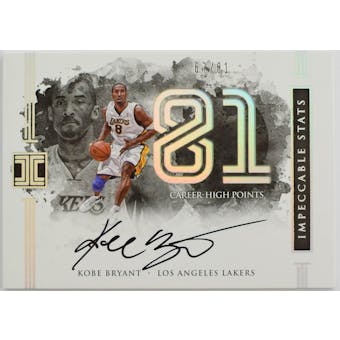 2016/17 Impeccable Kobe Bryant Autographed Card IS-KB 67/81