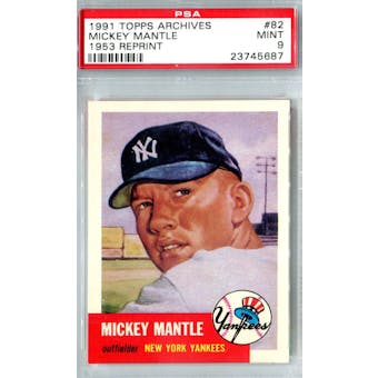 1991 Topps Archives Baseball #82 Mickey Mantle '53 Reprint PSA 9 (Mint) *5687