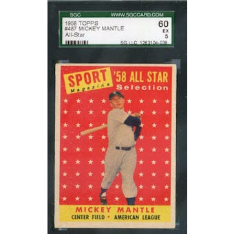 1958 Topps Baseball #487 Mickey Mantle AS SGC 60 (EX) *4038