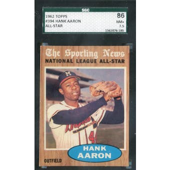 1962 Topps Baseball #394 Hank Aaron AS SGC 86 (NM+) *6180