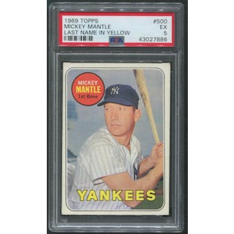 1969 Topps Baseball #500 Mickey Mantle Last Name In Yellow PSA 5 (EX)