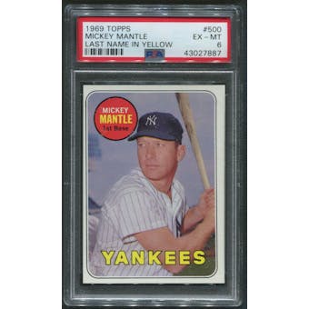 1969 Topps Baseball #500 Mickey Mantle Last Name In Yellow PSA 6 (EX-MT)