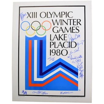 USA Miracle on Ice Team Autographed 1980 Lake Placid Olympics Rings Poster with 14 Signatures