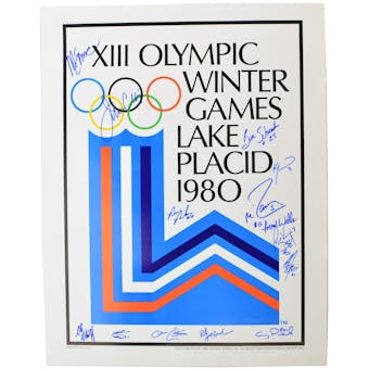 USA Miracle on Ice Team Autographed 1980 Lake Placid Olympics Rings Poster with 15 Signatures