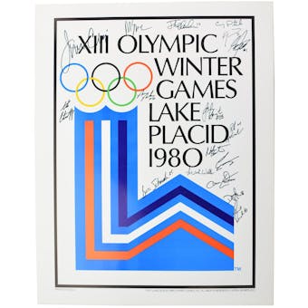 USA Miracle on Ice Team Autographed 1980 Lake Placid Olympics Rings Poster with 17 Signatures