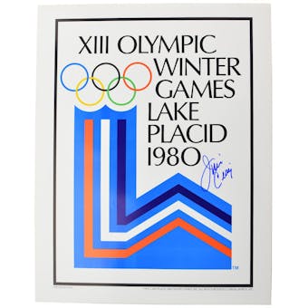 Jim Craig Autographed Miracle On Ice 1980 Lake Placid Olympics Rings Poster (Blue Signature)