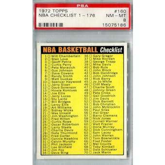 1972/73 Topps Basketball #160 NBA Checklist 1-176 PSA 8 (NM-MT) *5186 (Reed Buy)