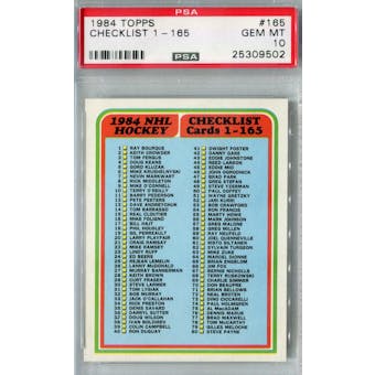 1984/85 Topps Hockey #165 Checklist 1-165 PSA 10 (Gem Mint) *9502 (Reed Buy)