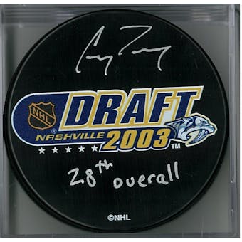 Corey Perry Autographed 2003 NHL Draft Hockey Puck (AJSW COA)