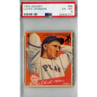 1934 Goudey Baseball #86 Lloyd Johnson PSA 6 (EX-MT) *5771 (Reed Buy)