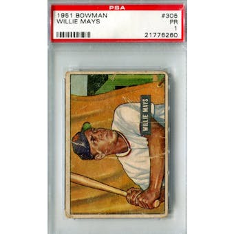 1951 Bowman Baseball #305 Willie Mays RC PSA 1 (Poor) *6260 (Reed Buy)