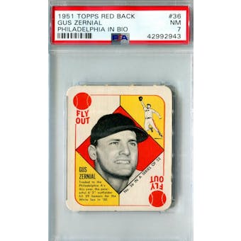 1951 Topps Red Back Baseball #36 Gus Zernial Philadelphia PSA 7 (NM) *2943 (Reed Buy)