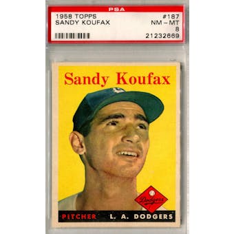 1958 Topps Baseball #187 Sandy Koufax PSA 8 (NM-MT) *2669 (Reed Buy)