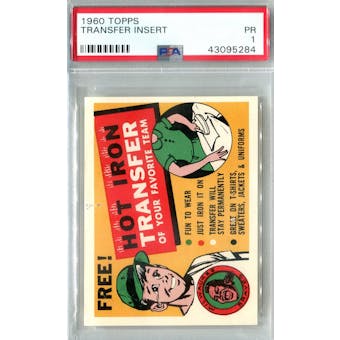1960 Topps Baseball Transfer Insert PSA 1 (Poor) *5284 (Reed Buy)
