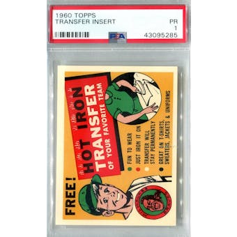 1960 Topps Baseball Transfer Insert PSA 1 (Poor) *5285 (Reed Buy)