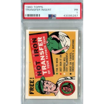 1960 Topps Baseball Transfer Insert PSA 1 (Poor) *5287 (Reed Buy)