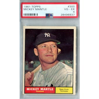 1961 Topps Baseball #300 Mickey Mantle PSA 4 (VG-EX) *6937 (Reed Buy)
