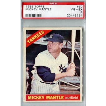 1966 Topps Baseball #50 Mickey Mantle PSA 4 (VG-EX) *3754 (Reed Buy)