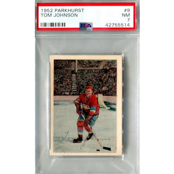 1952/53 Parkhurst Hockey #9 Tom Johnson PSA 7 (NM) *5514 (Reed Buy)