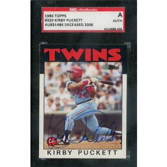 1986 Topps Baseball #329 Kirby Puckett SGC AUTH Auto *8006 (Reed Buy)