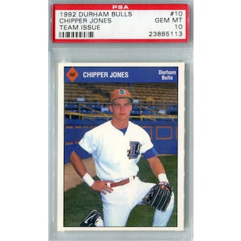 1992 Durham Bulls Team Issue Baseball #10 Chipper Jones PSA 10 (GM-MT) *5113 (Reed Buy)