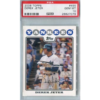 2008 Topps Baseball #455 Derek Jeter PSA 10 (GM-MT) *7079 (Reed Buy)