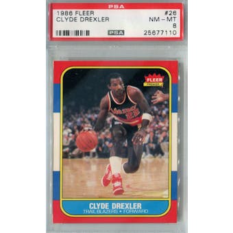 1986/87 Fleer Basketball #26 Clyde Drexler PSA 8 (NM-MT) *7110 (Reed Buy)