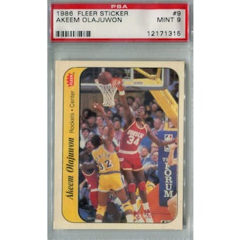 1986/87 Fleer Basketball Sticker #9 Akeem Olajuwon PSA 9 (MT) *1315 (Reed Buy)