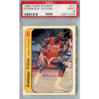 1986/87 Fleer Basketball Sticker #11 Dominique Wilkins PSA 9 (MT) *1016 (Reed Buy)