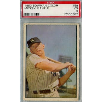 1953 Bowman Baseball Color #59 Mickey Mantle PSA 3 (VG) *6302 (Reed Buy)