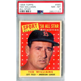 1958 Topps Baseball #485 Ted Williams AS PSA 8 (NM-MT) *7157 (Reed Buy)