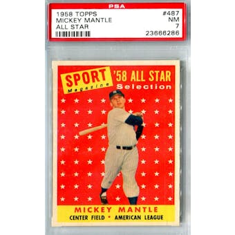 1958 Topps Baseball #487 Mickey Mantle AS PSA 7 (NM) *6286 (Reed Buy)
