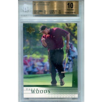 2001 Upper Deck Golf #1 Tiger Woods RC BGS 10 (Pristine) *4430 (Reed Buy)