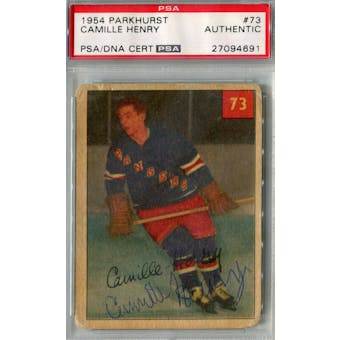1954/55 Parkhurst #73 Camille Henry RC Auto AUTH *4691 (Reed Buy)
